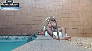 Teen relaxes at motel pool