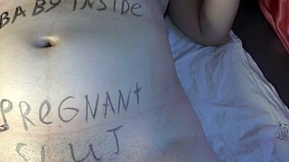 Hottie Big Boobed Pregnant Teen Girl Gets Covered in Dirty Body Writings - Milky Mari 😍