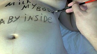 Hottie Big Boobed Pregnant Teen Girl Gets Covered in Dirty Body Writings - Milky Mari 😍