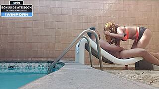 Teen relaxes at motel pool