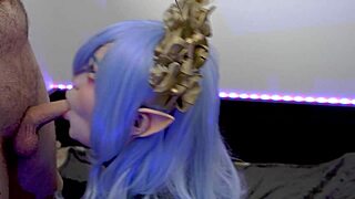that goth elf furiyssh gives a blowjob, swallowing cum in her mouth