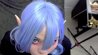 that goth elf furiyssh gives a blowjob, swallowing cum in her mouth