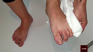 father forces daughter to give footjob with cum