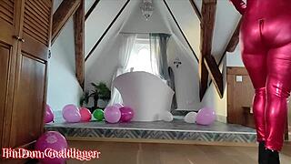 superheroine humiliates small penis in latex costume!