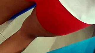 hot girl shows nice ass in tight shorts while shopping outdoors