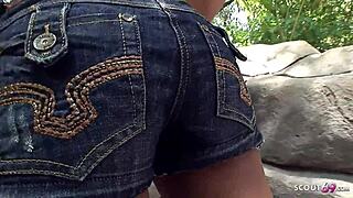 Cute 18-year-old ebony teen Dolce joins interracial casting session