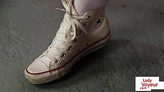 this uniformed british voyeur is teasing and instructing the guy to jerk off