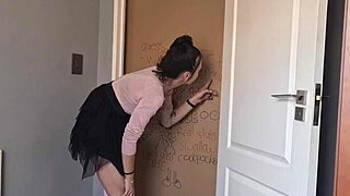 i can't stop, this gloryhole slut sucks and jerks my dick through the doorway