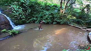 Black Novice Making Photos And Videos In The Stream