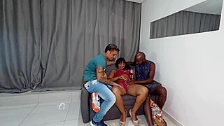 I made a surprise for my wife, brought a well-endowed black guy, see what happened with double vaginal