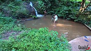 Black Novice Making Photos And Videos In The Stream