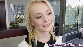 Look at this tiny blonde slut sucking that big cock