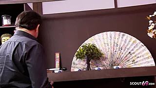 Her lesbian friends cheer as she gets drilled by an older guy at the club.