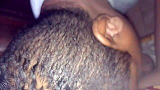 Dark-Skinned Transsexual Crossdresser Performs Complete Oral. In Red Light District with Cumshot in Naughty Man's Mouth.