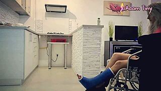 Slut with Broken Ankle in Wheelchair Begs for Help, Gets Cum on Face Instead!