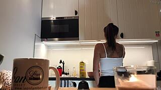Perfect Pokies On Kitchen Cam? Braless Sylvia’s Amazing Nipples!