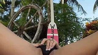 luna luxe in pink bikini, playing with pussy outdoors