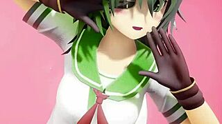 MMD video in sailor theme a green haired character is dressed in sailors outfit