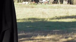 Hairy mature lady flashing her beaver in the park. What a bold move!