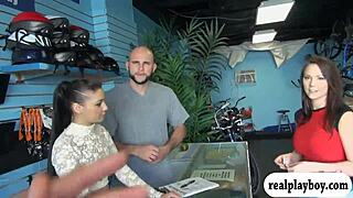 tattooed babe flashes huge tits and fucks hard!