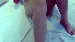 the wife teases her boyfriend's cock with her bare pussy