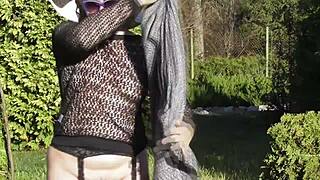 Hairy mature lady flashing her beaver in the park. What a bold move!