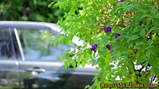 Brunette babe gets a cumshot on her ass