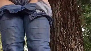 naughty slut masturbating outside in cute panties?