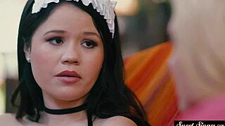 In this fantasy roleplay the petite babe gets drilled by the group