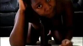 Sucking And Riding Huge Black Dildo