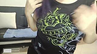 Lonely latina woman in lingerie at home