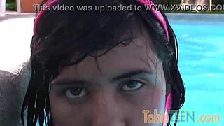 Tobie Teen Fingers Her Shaved Pussy by the Pool