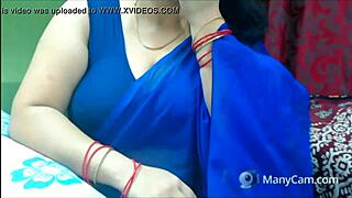 Indian Bhabhi's Big Tits and Ass in Blue Saree Exposed