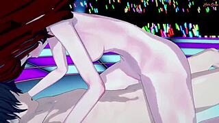 Brunette girlfriend rides cowgirl and gets creampied on stage