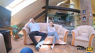 Hunt4k shows greedy old man letting gf bang stranger for cash