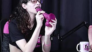 Yumi Trap Transsexual Sheer Red Demonstrates Blowjob On Toy In Lingerie