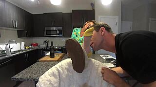 Horny step son licks my nylon soles!