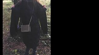 Young shy Russian girl sucks cock in German forest and swallows cum in raw POV homemade clip