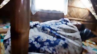 in the hut, the cheating teen student plays with pussy outdoor public solo