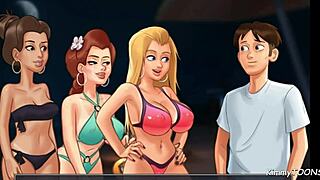 summertime saga unfolds with a wild reverse gangbang scene on the beach