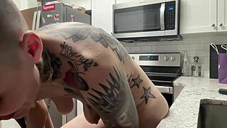 Young 18+ thug twerking elle edition in kitchen close-up