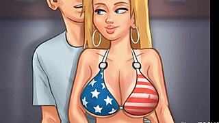 summertime saga unfolds with a wild reverse gangbang scene on the beach