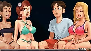 summertime saga unfolds with a wild reverse gangbang scene on the beach