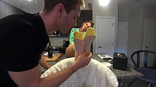 Horny step son licks my nylon soles!