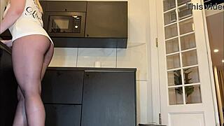 big tits big ass hot tall blonde amateur wife experience in the kitchen for porn casting in homemade mode