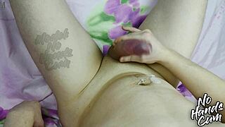 orgasm lying down with big fat hard erection, ejaculating cum without hands