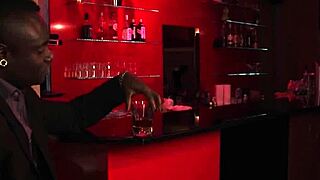 Skinny tattoo barmaid gets bent over for big black cock blowjob and cowgirl ride