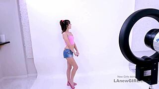 perfect skinny teen adjusts to big cock during modeling audition.