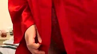 Brunette In Red Lingerie PLAYS WITH HERSELF