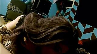 Transsexual latina young woman performs blowjob and gets powerful cock cum shot